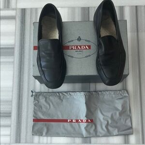 Prada Black Leather Slip-On Loafers Minimalist Design